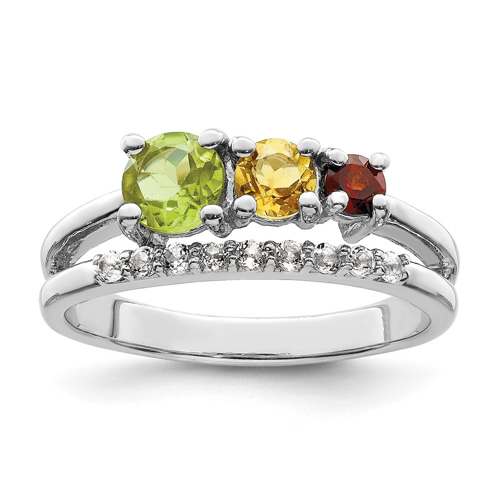 Sterling Silver Rh Plated 1.02T.W. Pe/Ci/Ga/Wt Bypass Ring