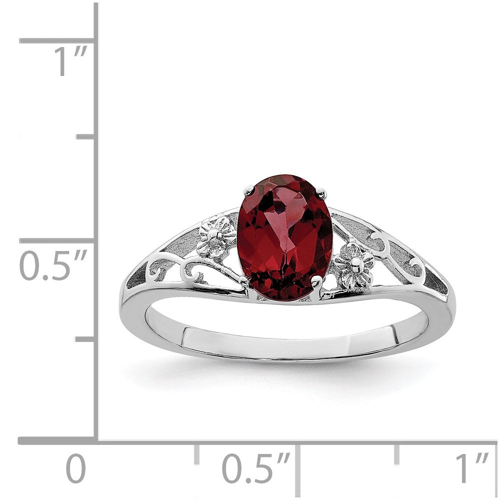 Sterling Silver Rhodium Plated Garnet Ring