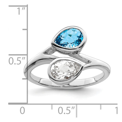 Sterling Silver Rhodium Plated Polished Blue & White Topaz Bypass Ring