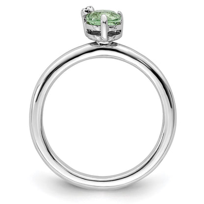Sterling Silver Rhodium Plated Polished Green Quartz & White Topaz Ring