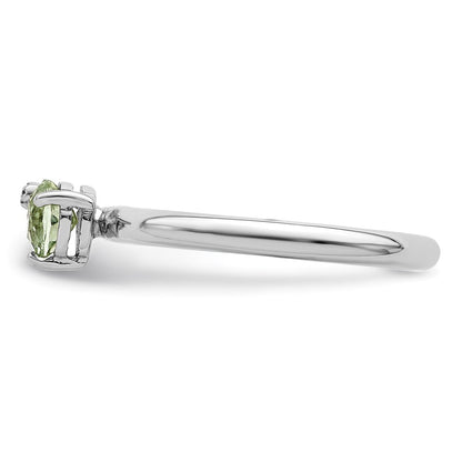 Sterling Silver Rhodium Plated Polished Green Quartz & White Topaz Ring