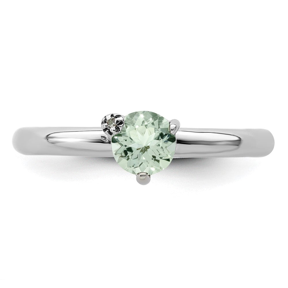 Sterling Silver Rhodium Plated Polished Green Quartz & White Topaz Ring
