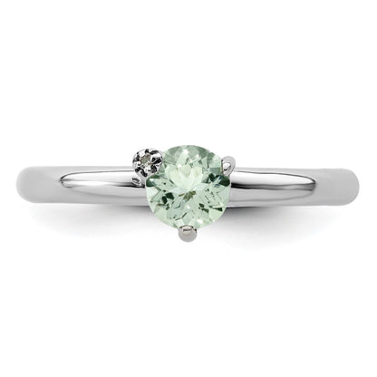 Sterling Silver Rhodium Plated Polished Green Quartz & White Topaz Ring