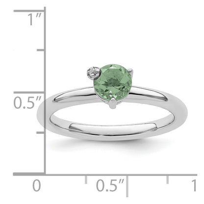 Sterling Silver Rhodium Plated Polished Green Quartz & White Topaz Ring