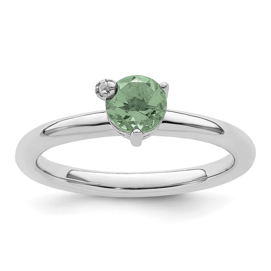 Sterling Silver Rhodium Plated Polished Green Quartz & White Topaz Ring