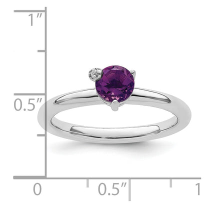 Sterling Silver Rhodium Plated Polished Amethyst & White Topaz Ring