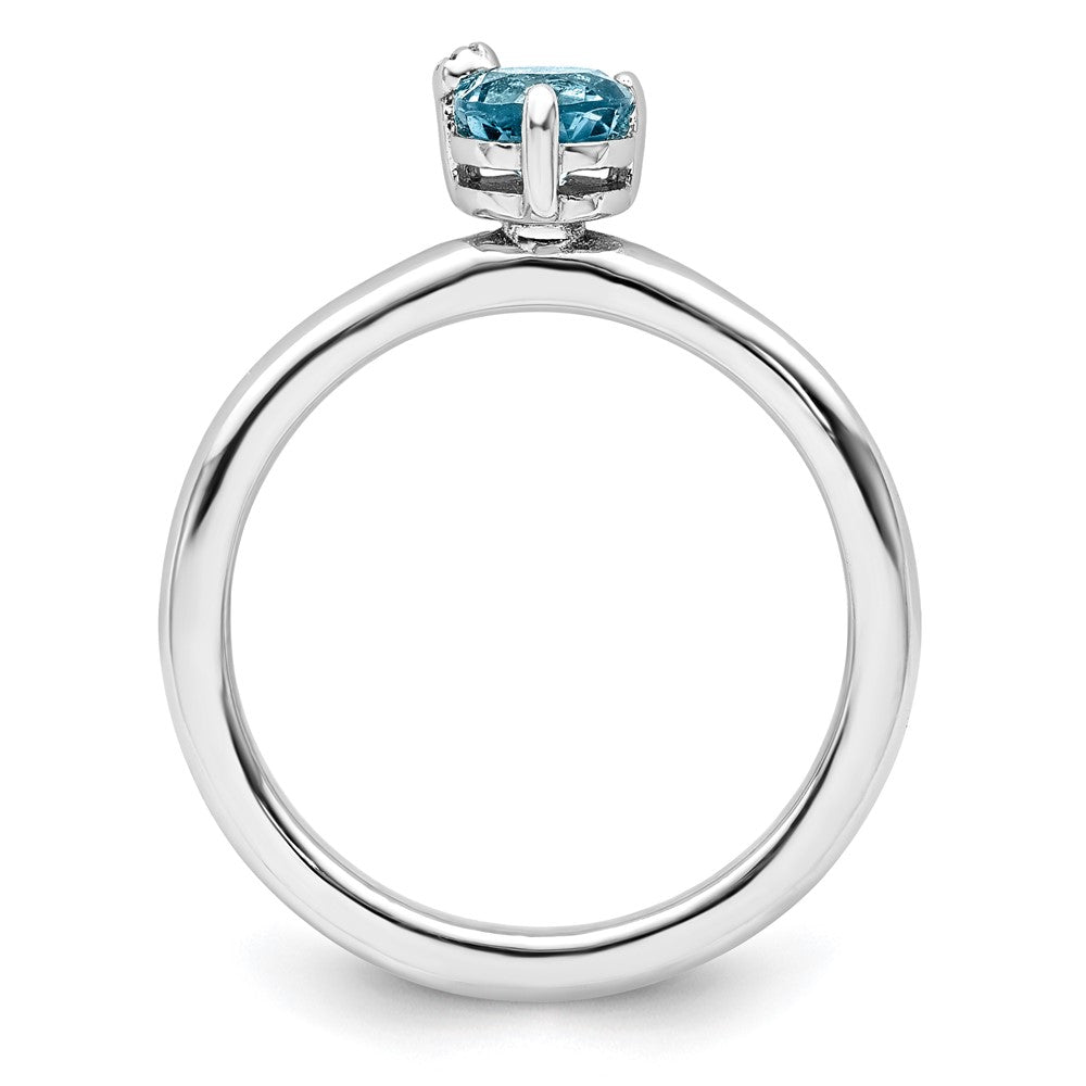 Sterling Silver Rhodium Plated Polished Ls Blue Topaz & White Ring
