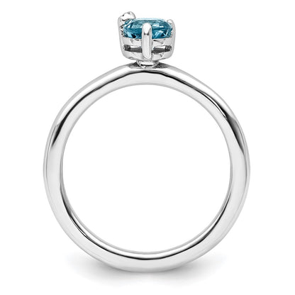 Sterling Silver Rhodium Plated Polished Ls Blue Topaz & White Ring