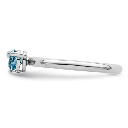 Sterling Silver Rhodium Plated Polished Ls Blue Topaz & White Ring