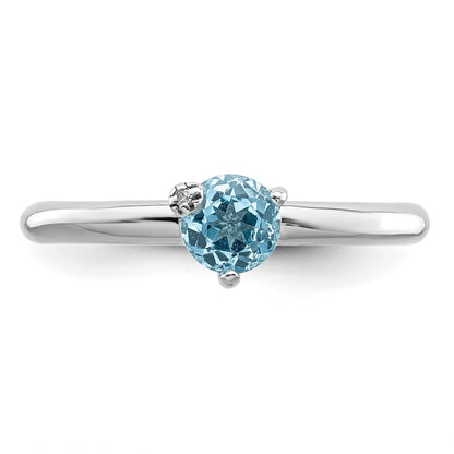 Sterling Silver Rhodium Plated Polished Ls Blue Topaz & White Ring