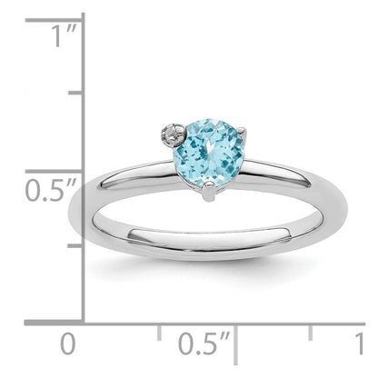 Sterling Silver Rhodium Plated Polished Ls Blue Topaz & White Ring