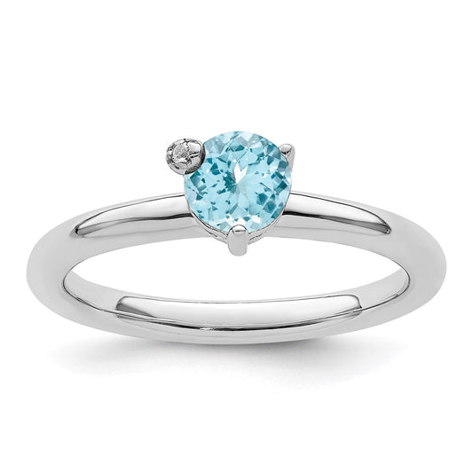 Sterling Silver Rhodium Plated Polished Ls Blue Topaz & White Ring