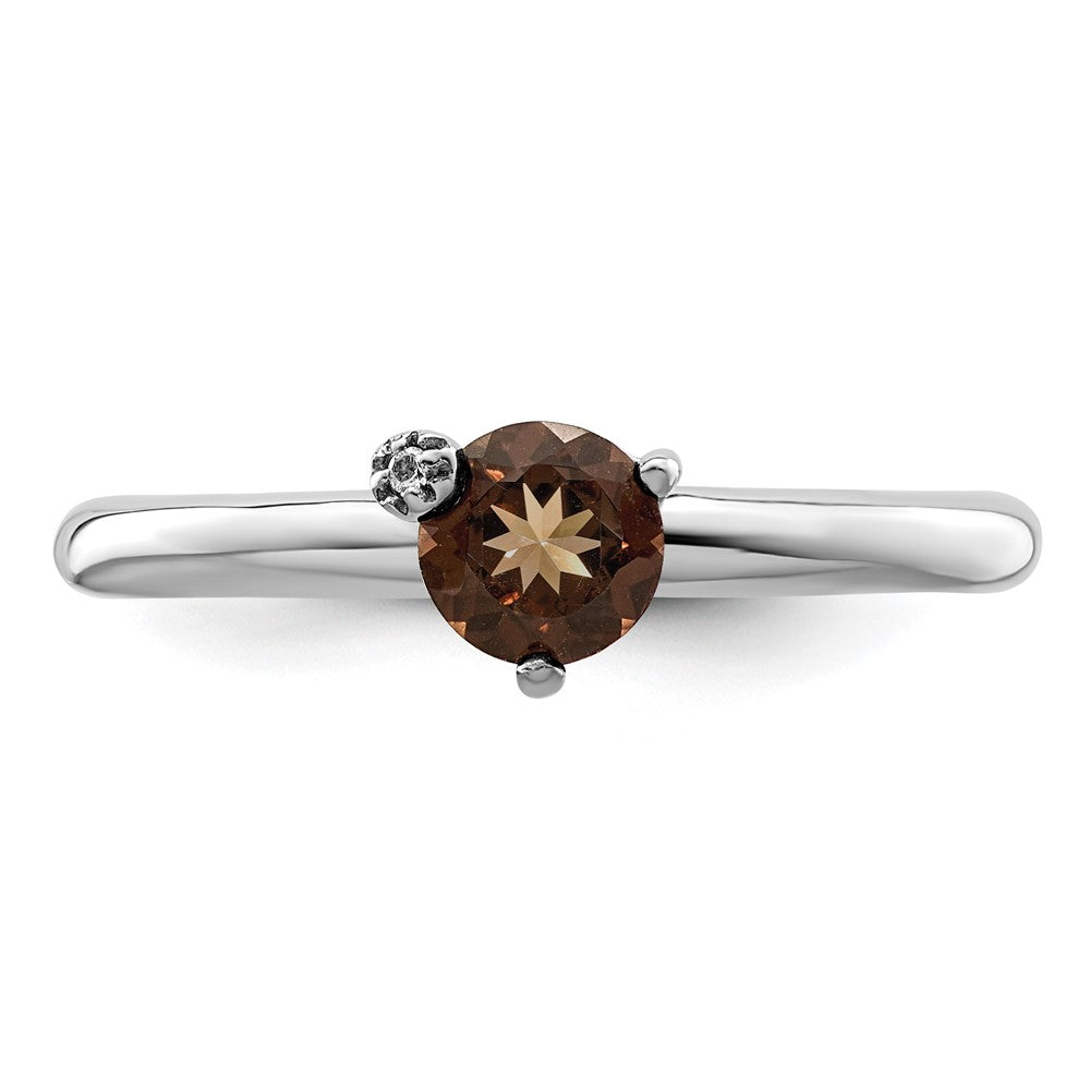 Sterling Silver Rhodium Plated Polished Smoky Quartz & White Topaz Ring