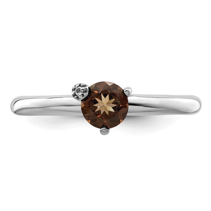 Sterling Silver Rhodium Plated Polished Smoky Quartz & White Topaz Ring