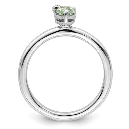Sterling Silver Rhodium Plated Pear Green Quartz & White Topaz Ring