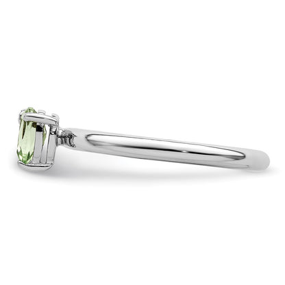 Sterling Silver Rhodium Plated Pear Green Quartz & White Topaz Ring