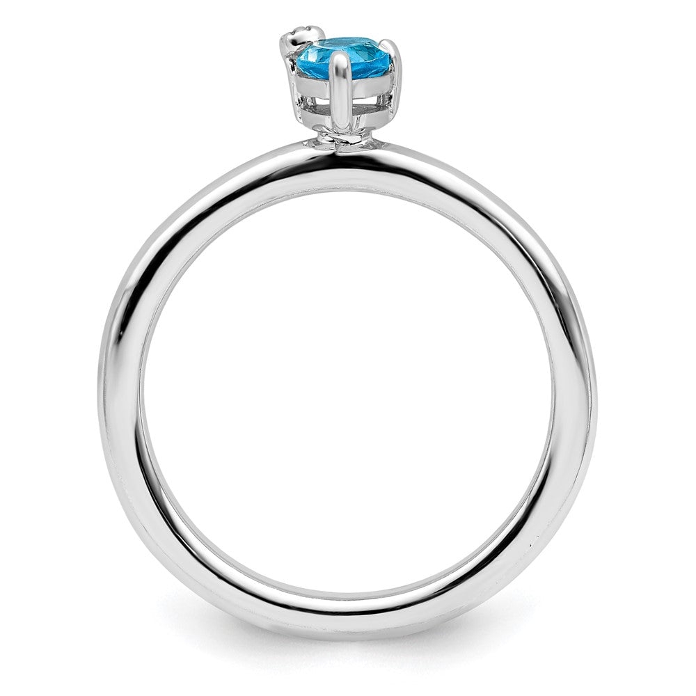 Sterling Silver Rhodium Plated Pear Swiss Blue Topaz & White Ring