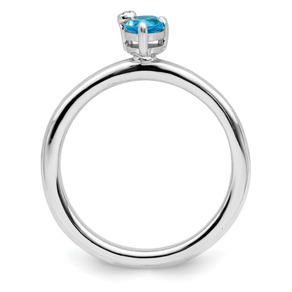Sterling Silver Rhodium Plated Pear Swiss Blue Topaz & White Ring