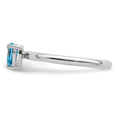 Sterling Silver Rhodium Plated Pear Swiss Blue Topaz & White Ring