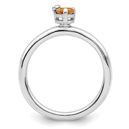 Sterling Silver Rhodium Plated Polished Pear Citrine & White Topaz Ring