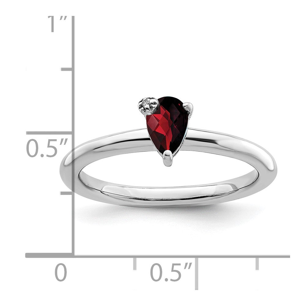 Sterling Silver Rhodium Plated Polished Pear Garnet & White Topaz Ring