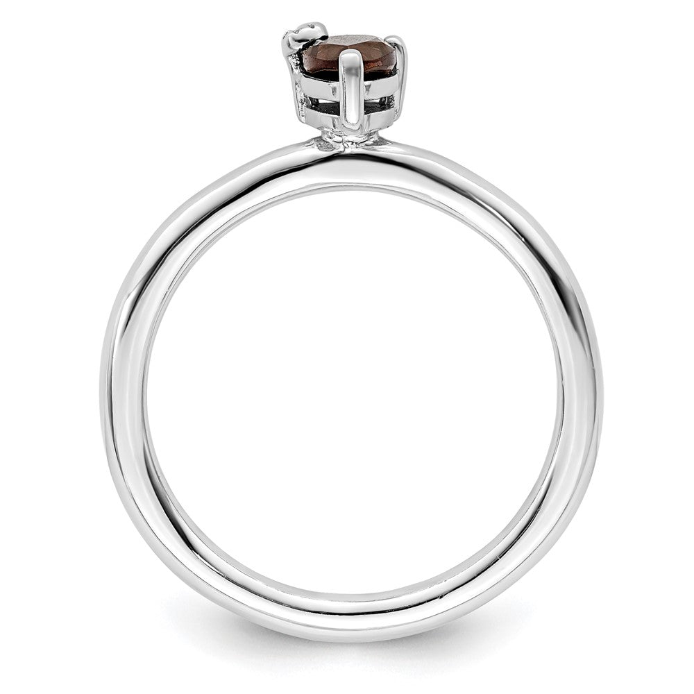 Sterling Silver Rhodium Plated Pear Smoky Quartz & White Topaz Ring