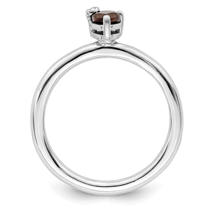 Sterling Silver Rhodium Plated Pear Smoky Quartz & White Topaz Ring