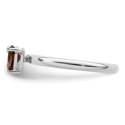 Sterling Silver Rhodium Plated Pear Smoky Quartz & White Topaz Ring