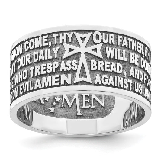 Sterling Silver Amen Rhodium Plated Size 6 Lord'S Prayer Ring
