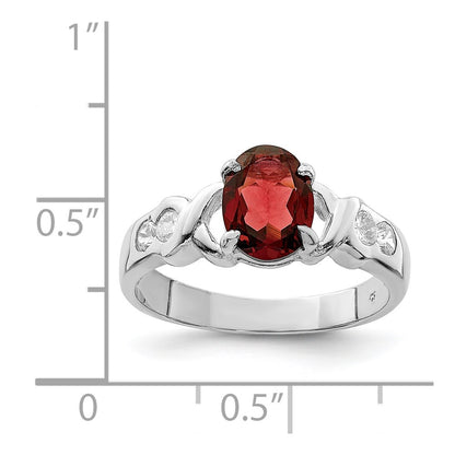 Sterling Silver Rhodium Plated Garnet & Cz Ring