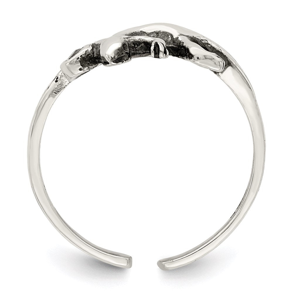 Sterling Silver Antiqued Lizard Cz Toe Ring