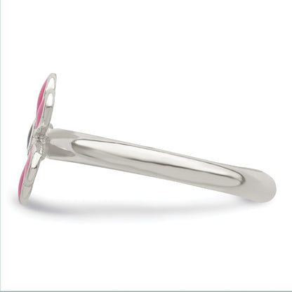 Sterling Silver Pink Enameled Floral Toe Ring