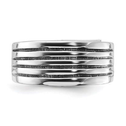 Sterling Silver Polished & Antiqued Ribbed Ring