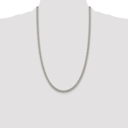 26 Inch Sterling Silver 5mm Domed W/ Side D/C Curb Chain Necklace