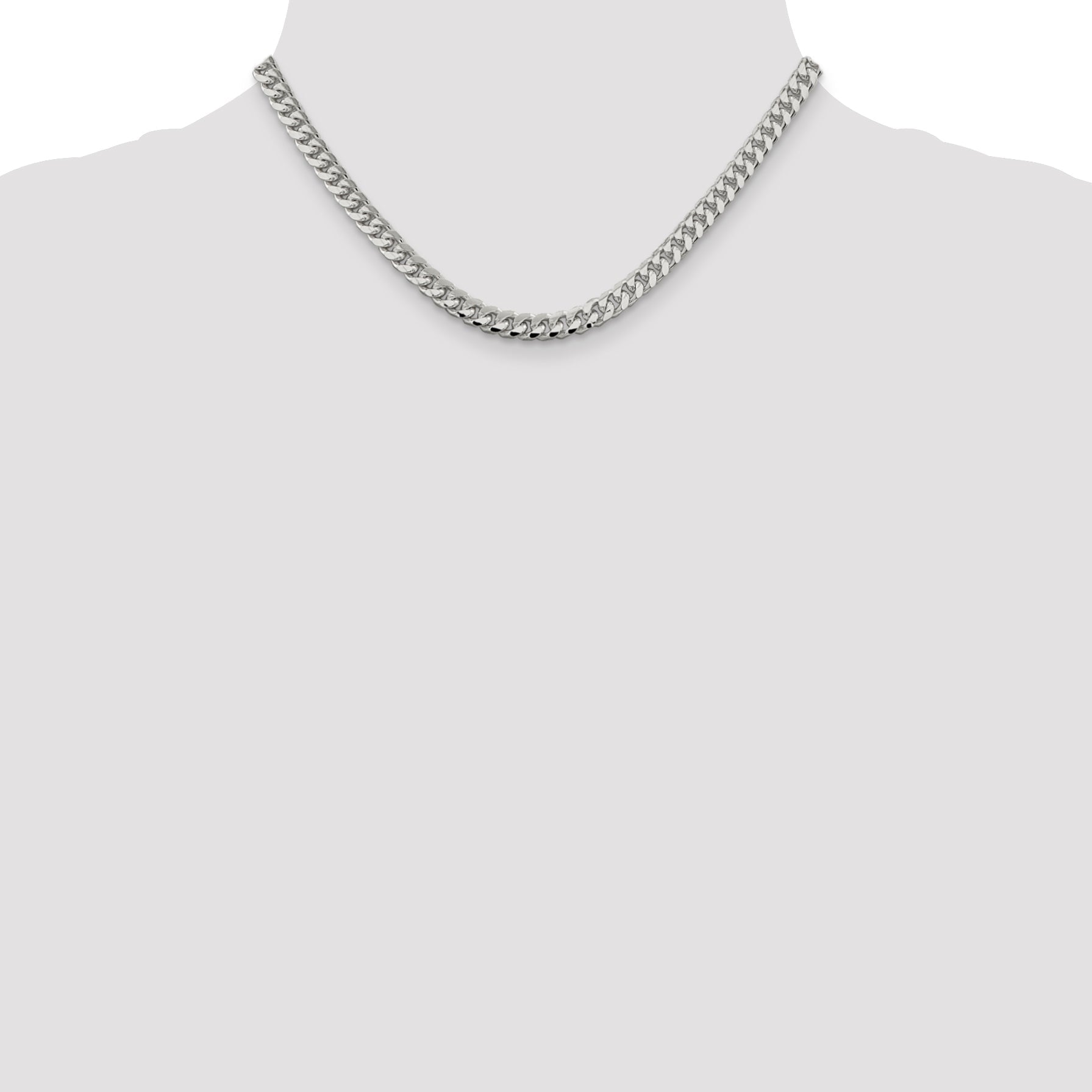 16 Inch Sterling Silver 6mm Domed W/ Side D/C Curb Chain Necklace