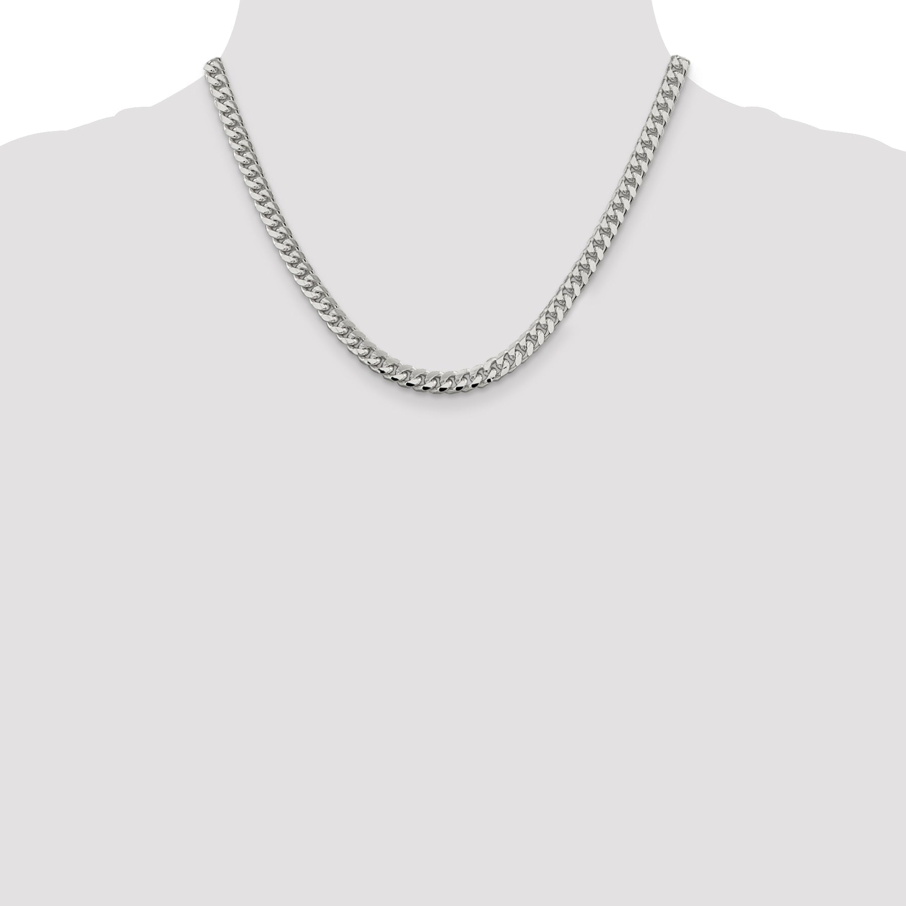 18 Inch Sterling Silver 6mm Domed W/ Side D/C Curb Chain Necklace