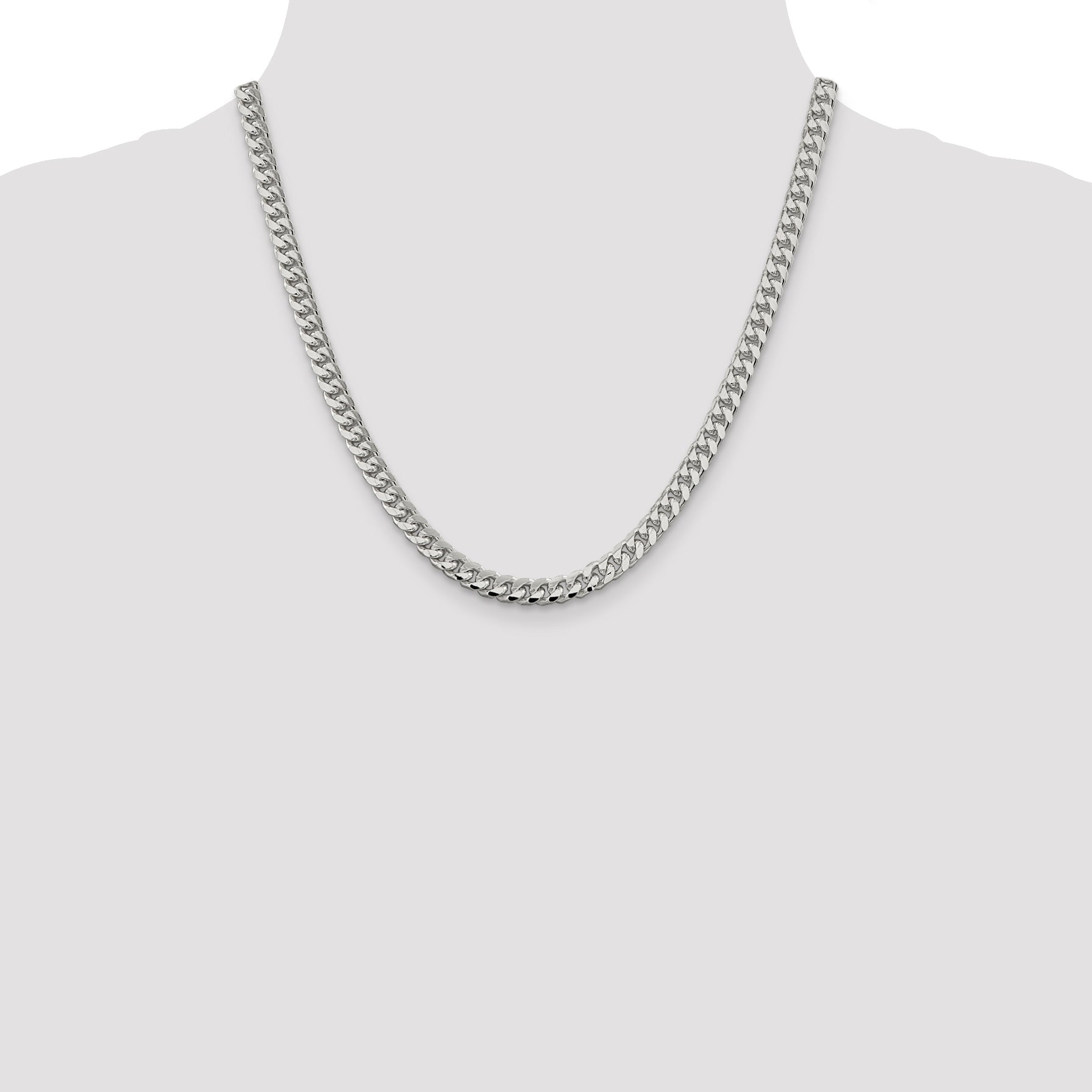 20 Inch Sterling Silver 6mm Domed W/ Side D/C Curb Chain Necklace