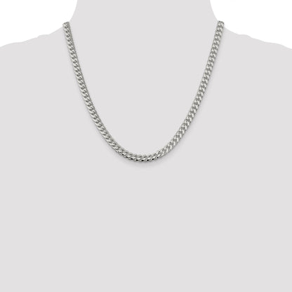 20 Inch Sterling Silver 6mm Domed W/ Side D/C Curb Chain Necklace