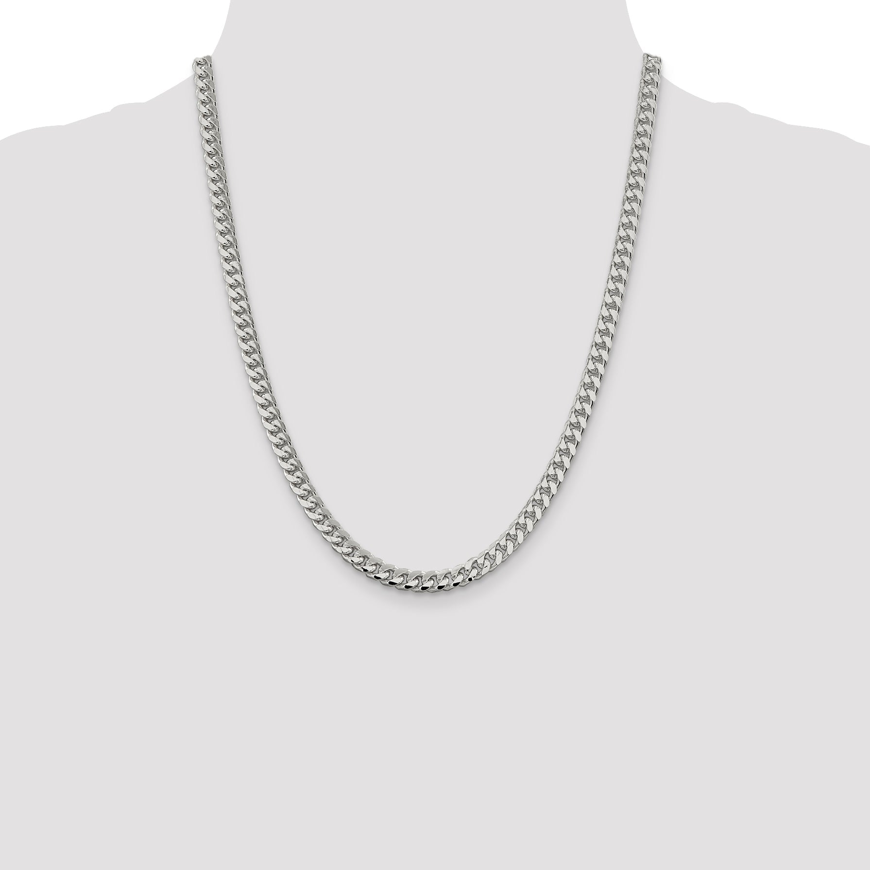 22 Inch Sterling Silver 6mm Domed W/ Side D/C Curb Chain Necklace
