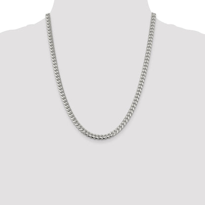 22 Inch Sterling Silver 6mm Domed W/ Side D/C Curb Chain Necklace