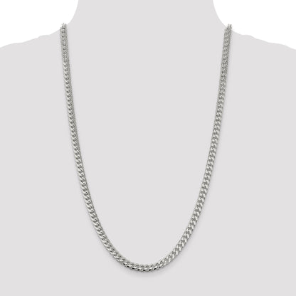 26 Inch Sterling Silver 6mm Domed W/ Side D/C Curb Chain Necklace