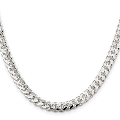 22 Inch Sterling Silver 7mm Domed W/ Side D/C Curb Chain Necklace