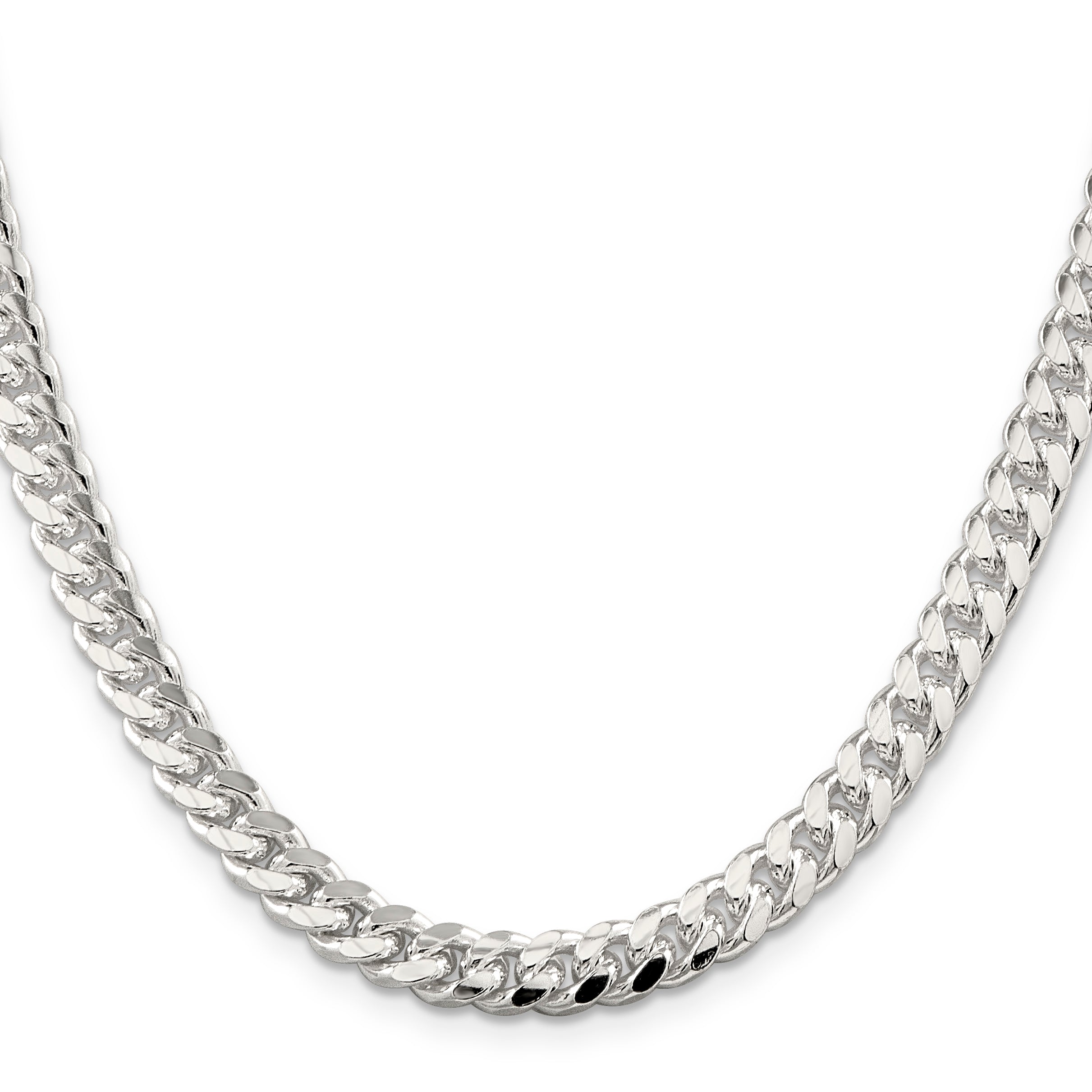 26 Inch Sterling Silver 7mm Domed W/ Side D/C Curb Chain Necklace