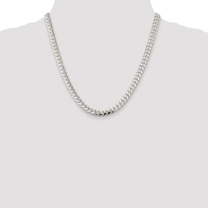 20 Inch Sterling Silver 7mm Domed W/ Side D/C Curb Chain Necklace