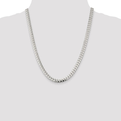 22 Inch Sterling Silver 7mm Domed W/ Side D/C Curb Chain Necklace