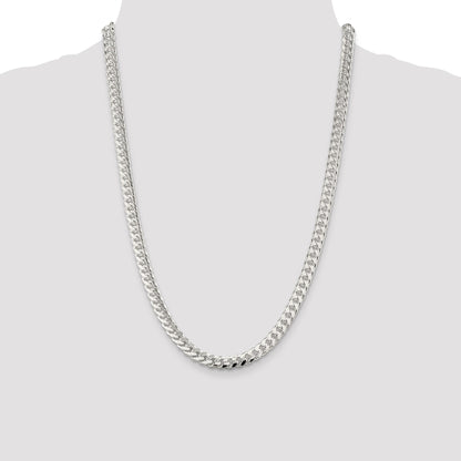 24 Inch Sterling Silver 7mm Domed W/ Side D/C Curb Chain Necklace