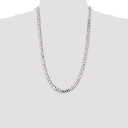 26 Inch Sterling Silver 7mm Domed W/ Side D/C Curb Chain Necklace