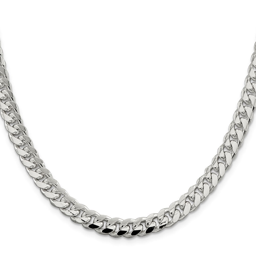 26 Inch Sterling Silver 7.35mm Domed W/ Side D/C Curb Chain Necklace