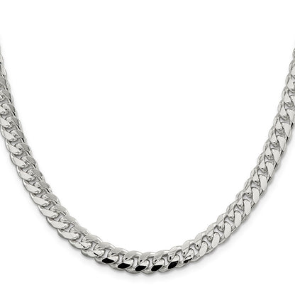 26 Inch Sterling Silver 7.35mm Domed W/ Side D/C Curb Chain Necklace
