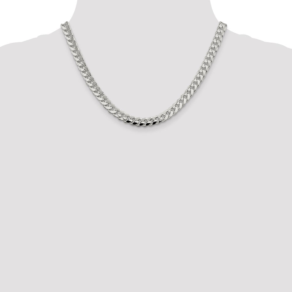 18 Inch Sterling Silver 7.35mm Domed W/ Side D/C Curb Chain Necklace